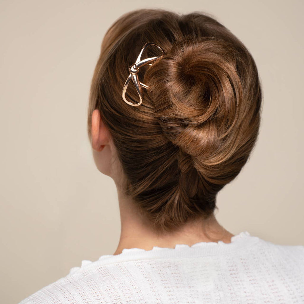Mini Metal Bow French Hair Pin - Gold