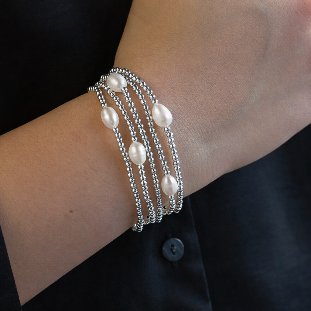 Lenny & Eva: Silver Beaded Pearl Bracelet