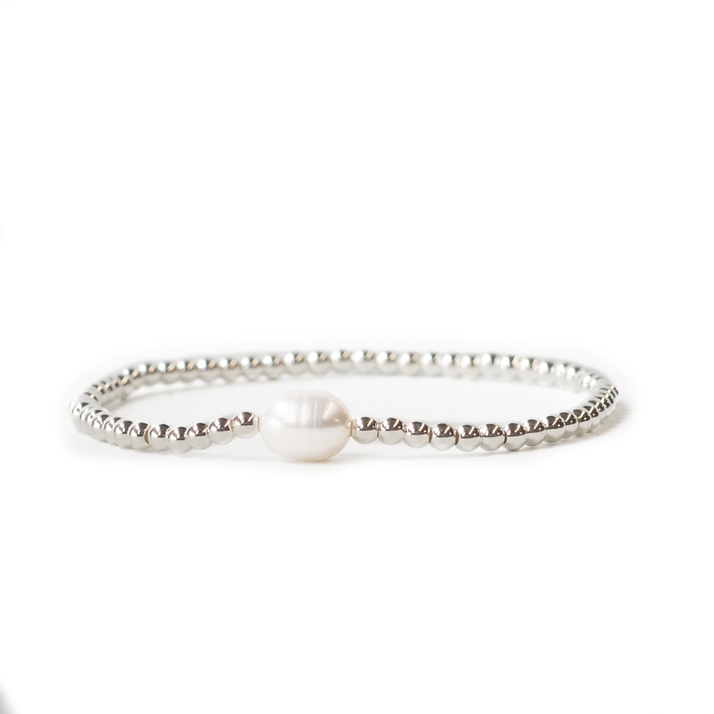 Lenny & Eva: Silver Beaded Pearl Bracelet