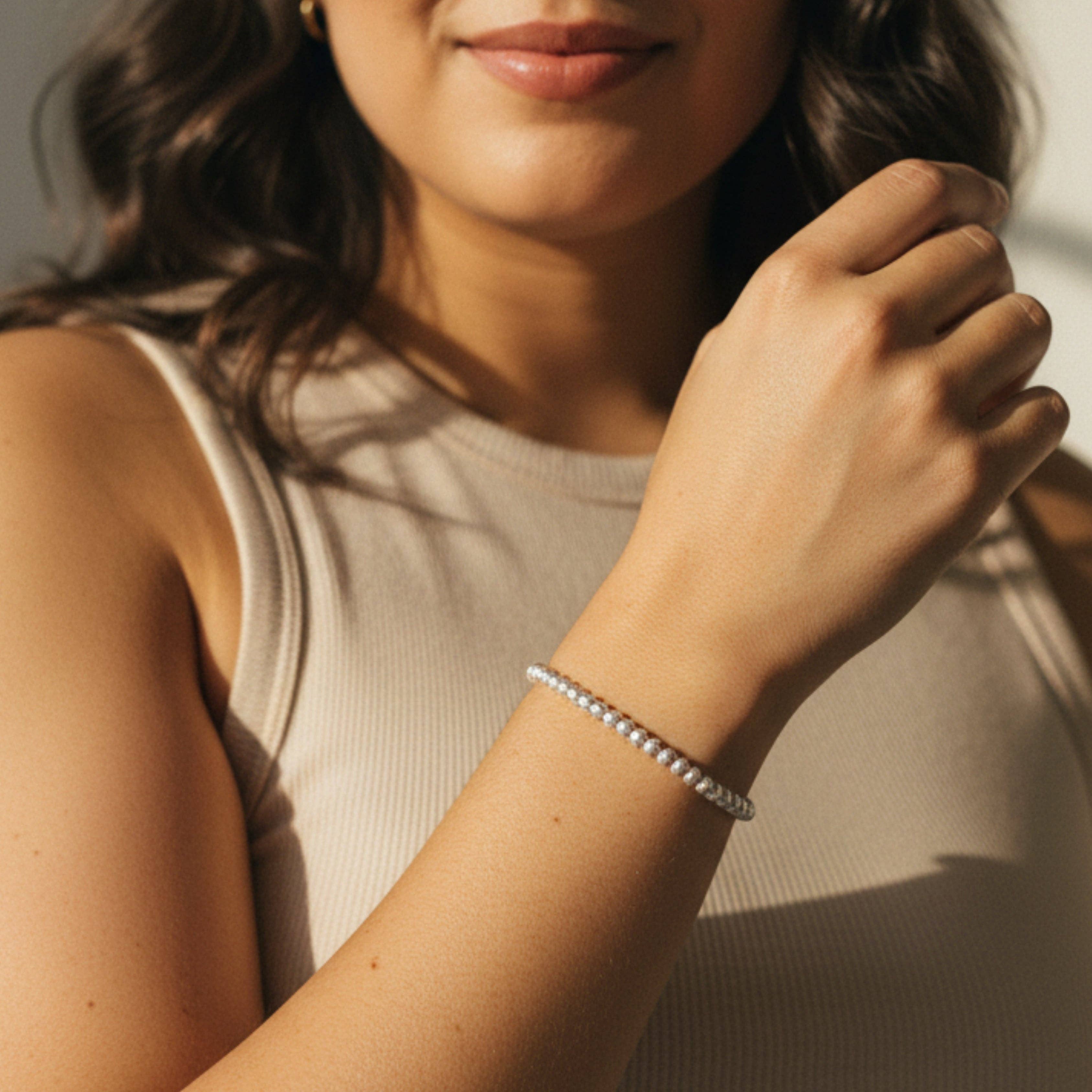 Lenny & Eva: Silver 4mm Textured Beaded Bracelet