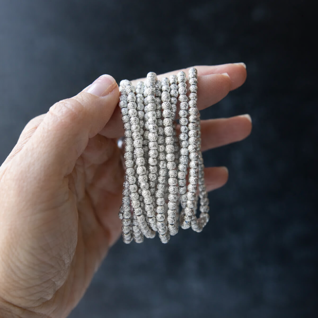 Lenny & Eva: Silver 4mm Textured Beaded Bracelet