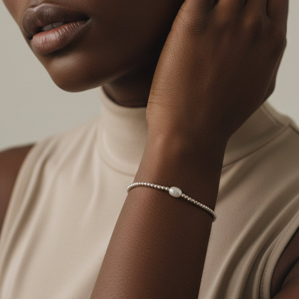 Lenny & Eva: Silver Beaded Pearl Bracelet